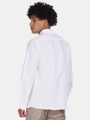 white solid linen formal shirt - 17617739 - Standard Image - 3