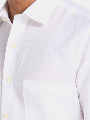 white solid linen formal shirt - 17617739 - Standard Image - 5