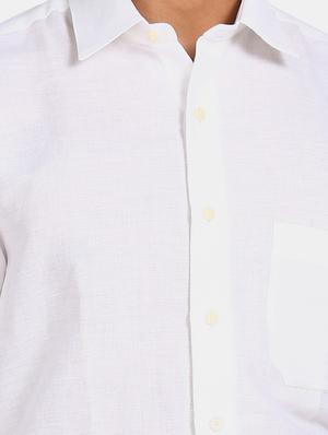 white solid linen formal shirt - 17617739 - Standard Image - 6