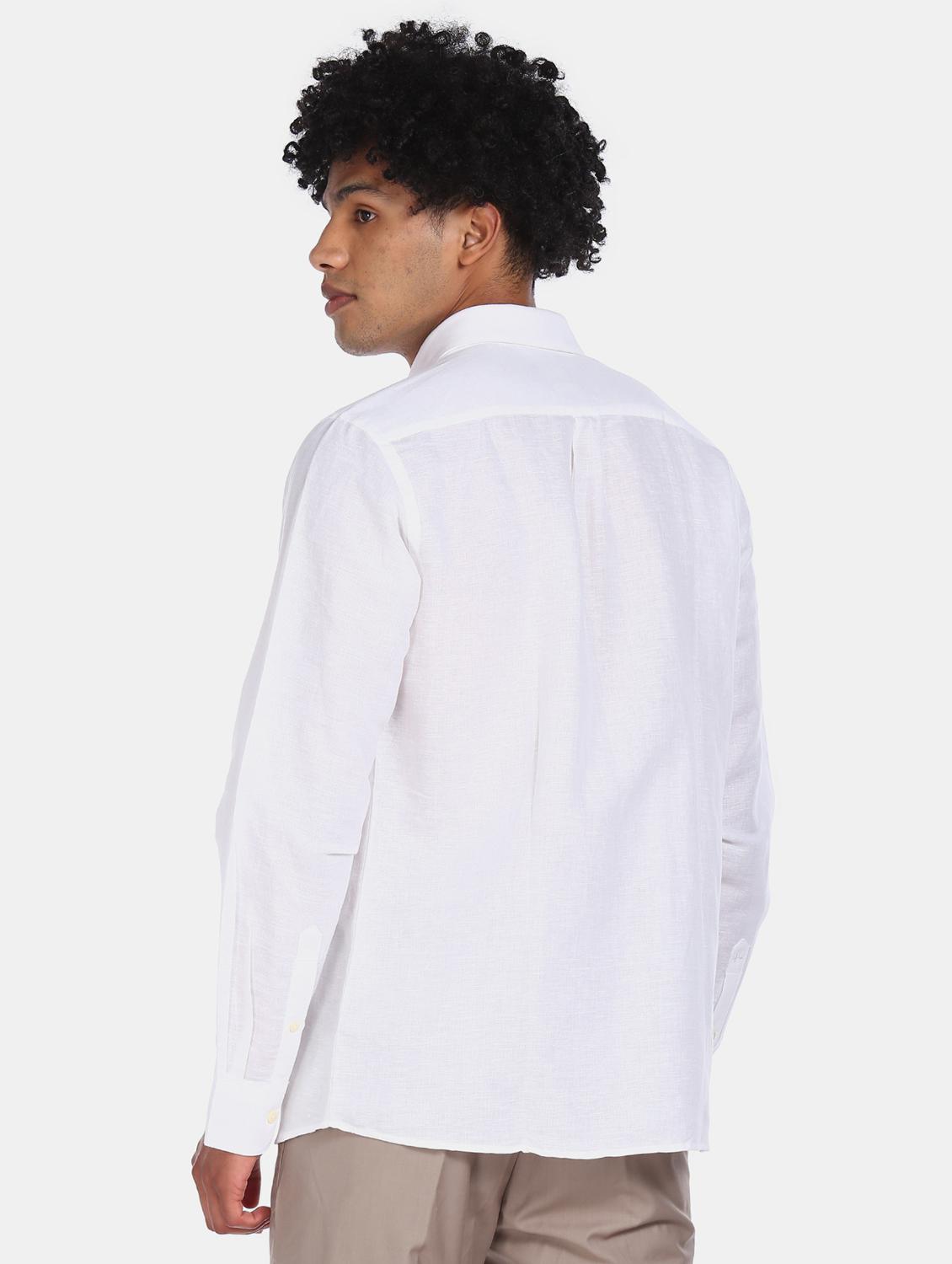 white solid linen formal shirt - 17617739 - Zoom Image - 3