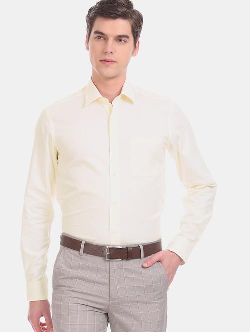 yellow self design formal shirt - 17617748 - Standard Image - 1