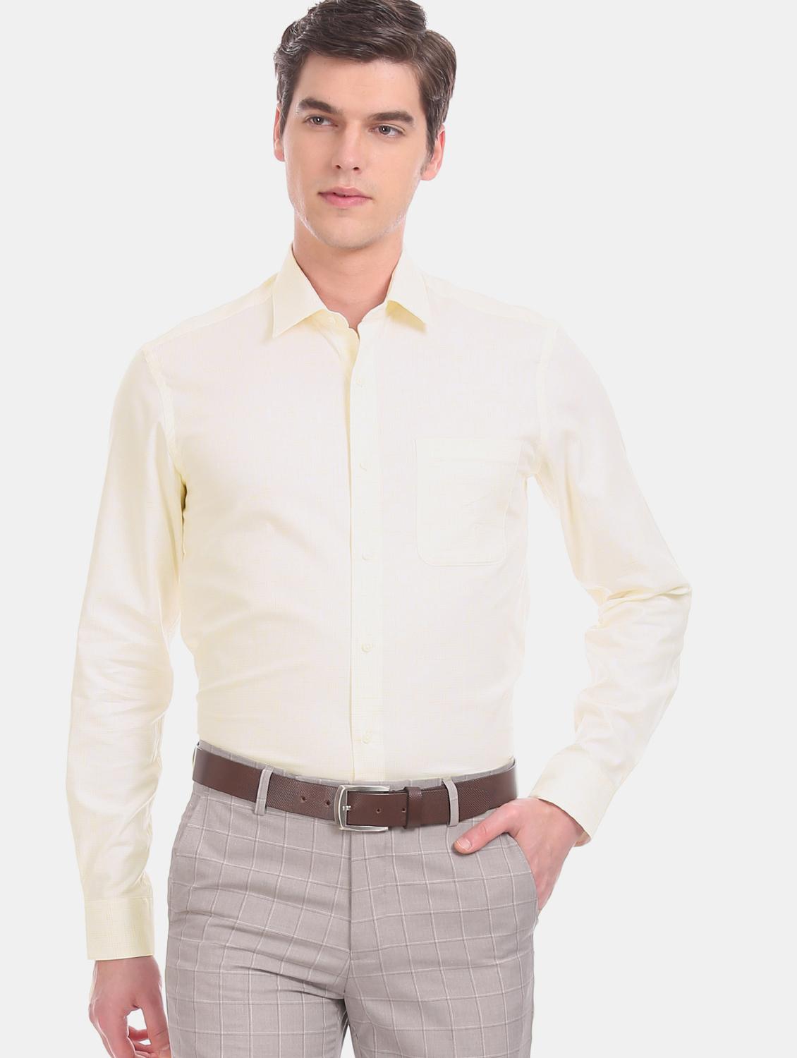 yellow self design formal shirt - 17617748 - Zoom Image - 1