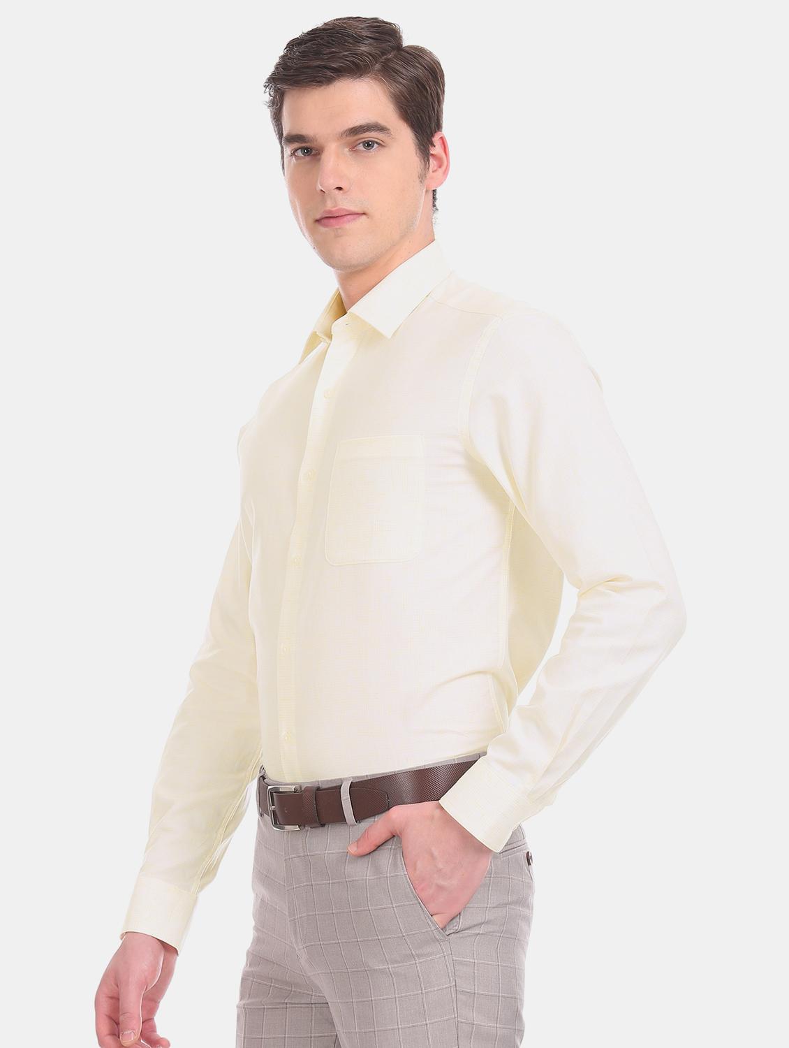 yellow self design formal shirt - 17617748 - Zoom Image - 2
