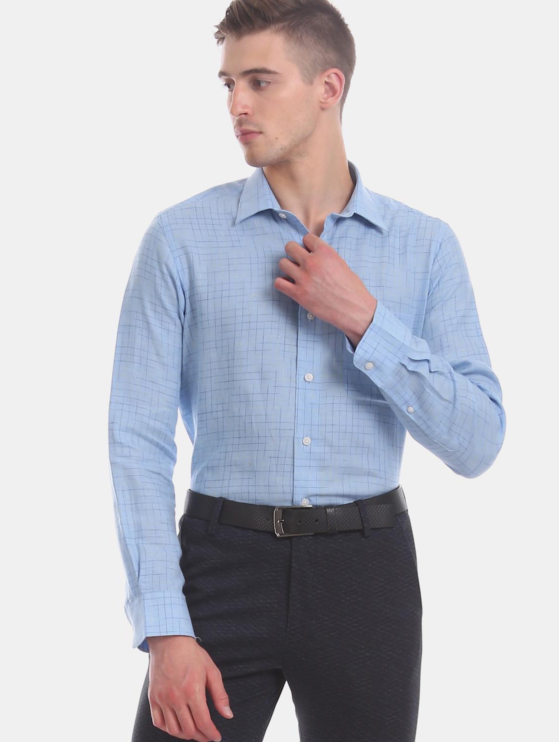 blue checkered formal shirt - 17617832 - Zoom Image - 1