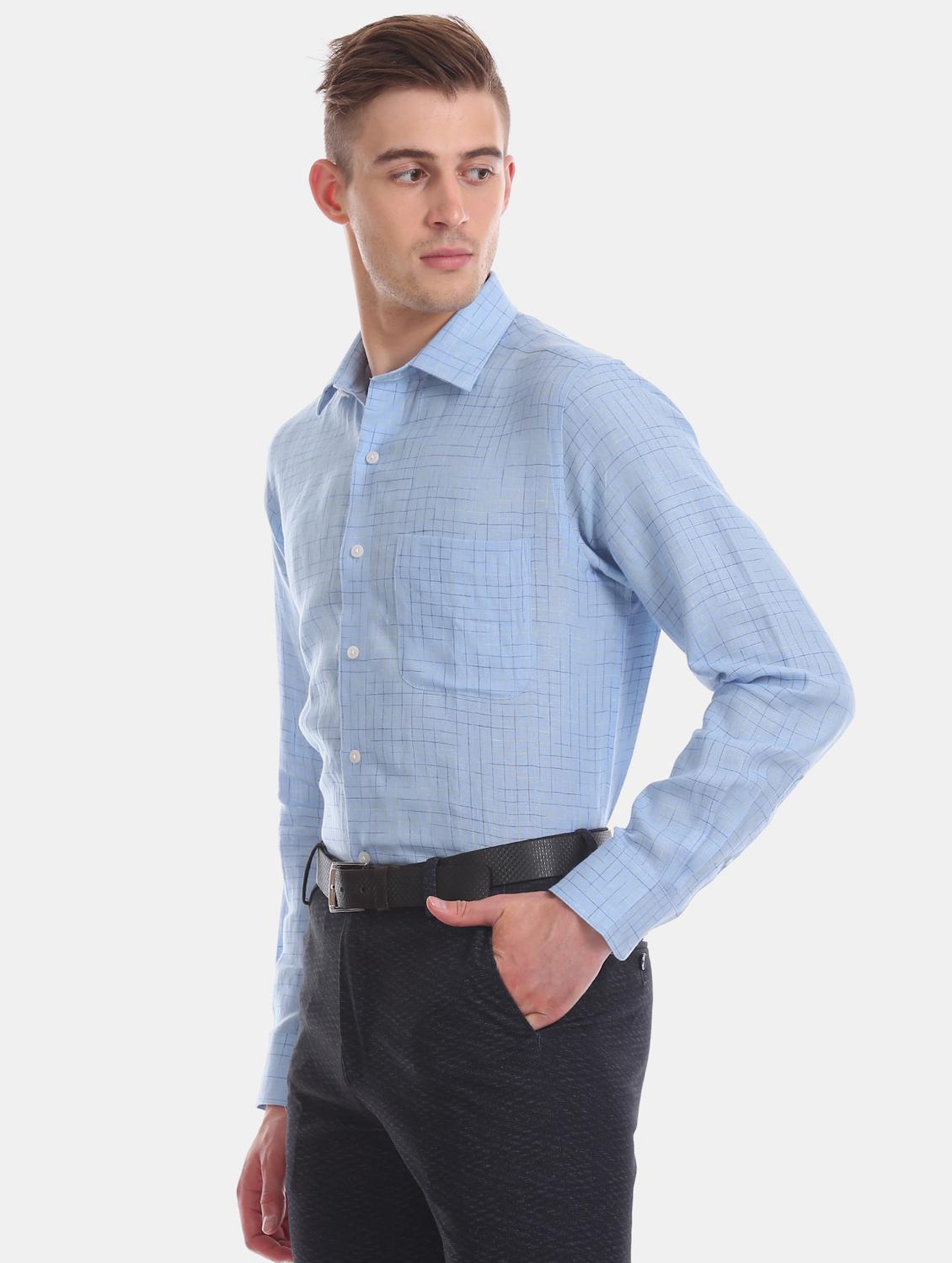 blue checkered formal shirt - 17617832 - Zoom Image - 2