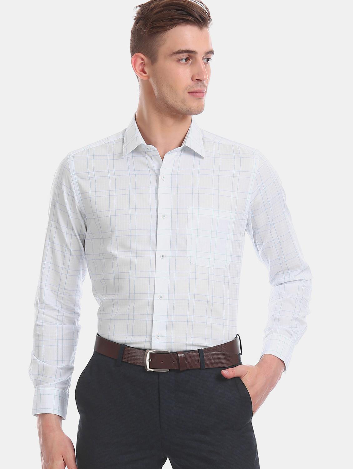 white checkered formal shirt - 17617835 - Zoom Image - 1