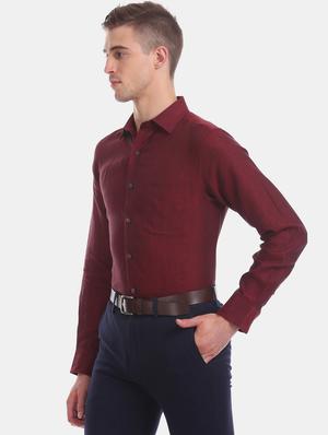 maroon solid linen formal shirt - 17617838 - Standard Image - 2