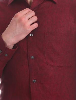 maroon solid linen formal shirt - 17617838 - Standard Image - 5