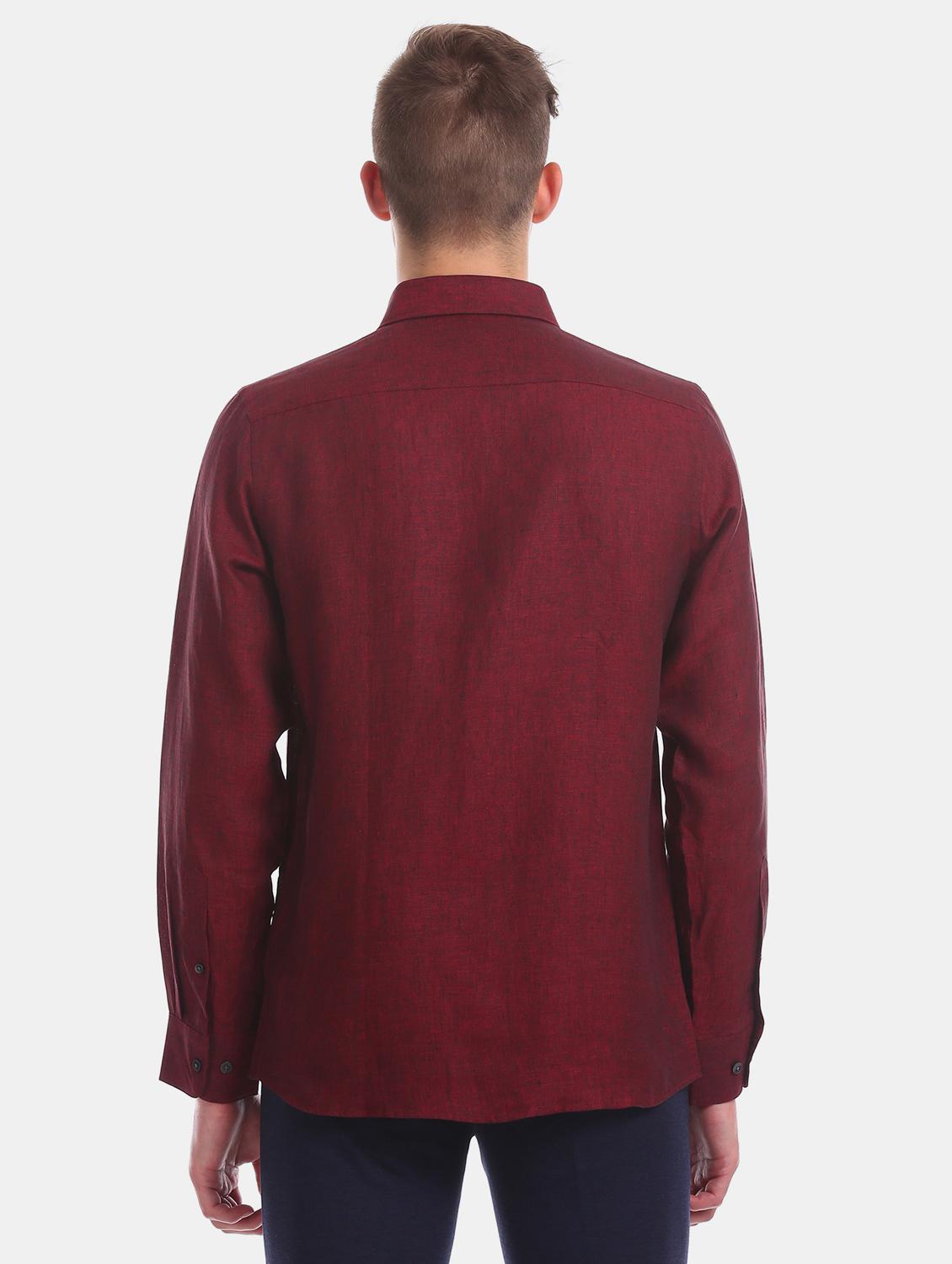 maroon solid linen formal shirt - 17617838 - Zoom Image - 3