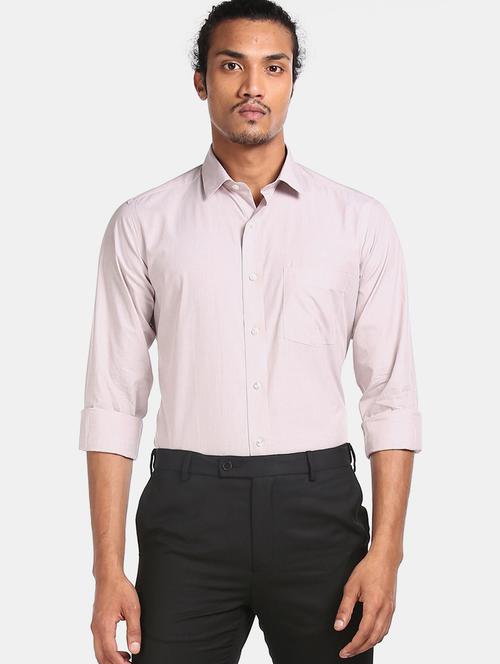 beige solid formal shirt - 17617845 - Standard Image - 1