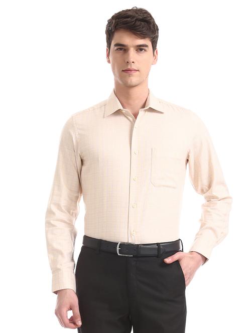 beige checkered formal shirt - 17617849 - Standard Image - 1