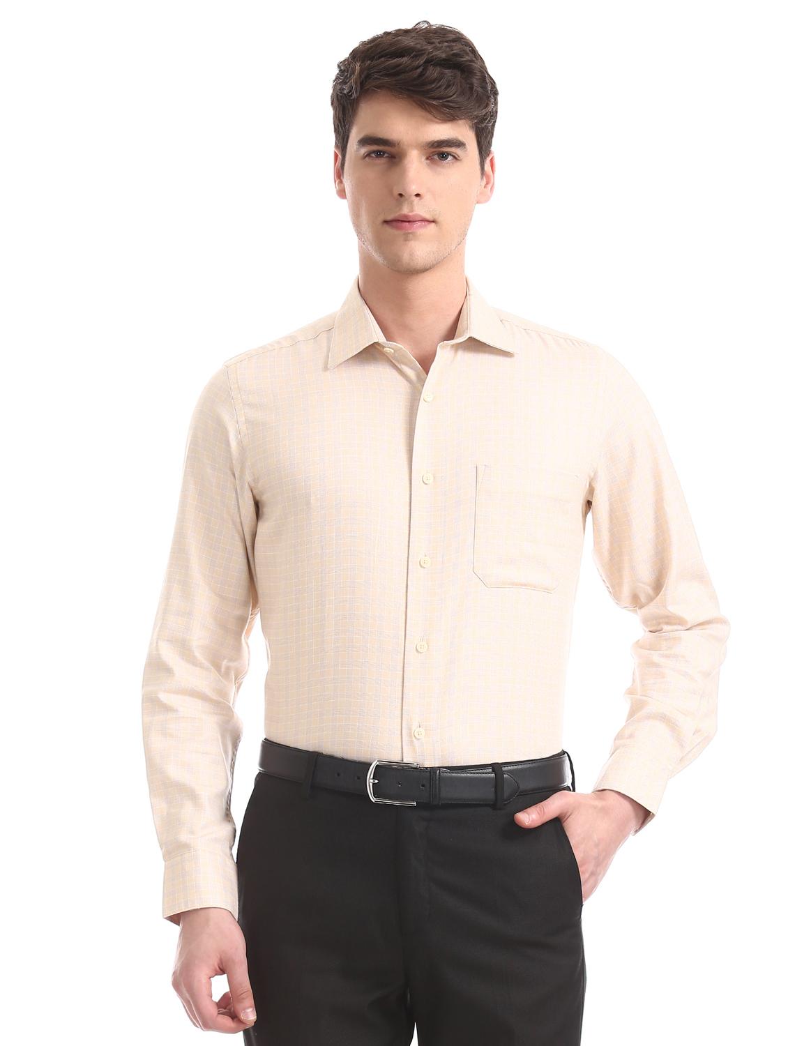 beige checkered formal shirt - 17617849 - Zoom Image - 1