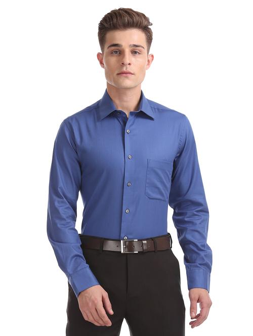 blue solid formal shirt - 17617851 - Standard Image - 1