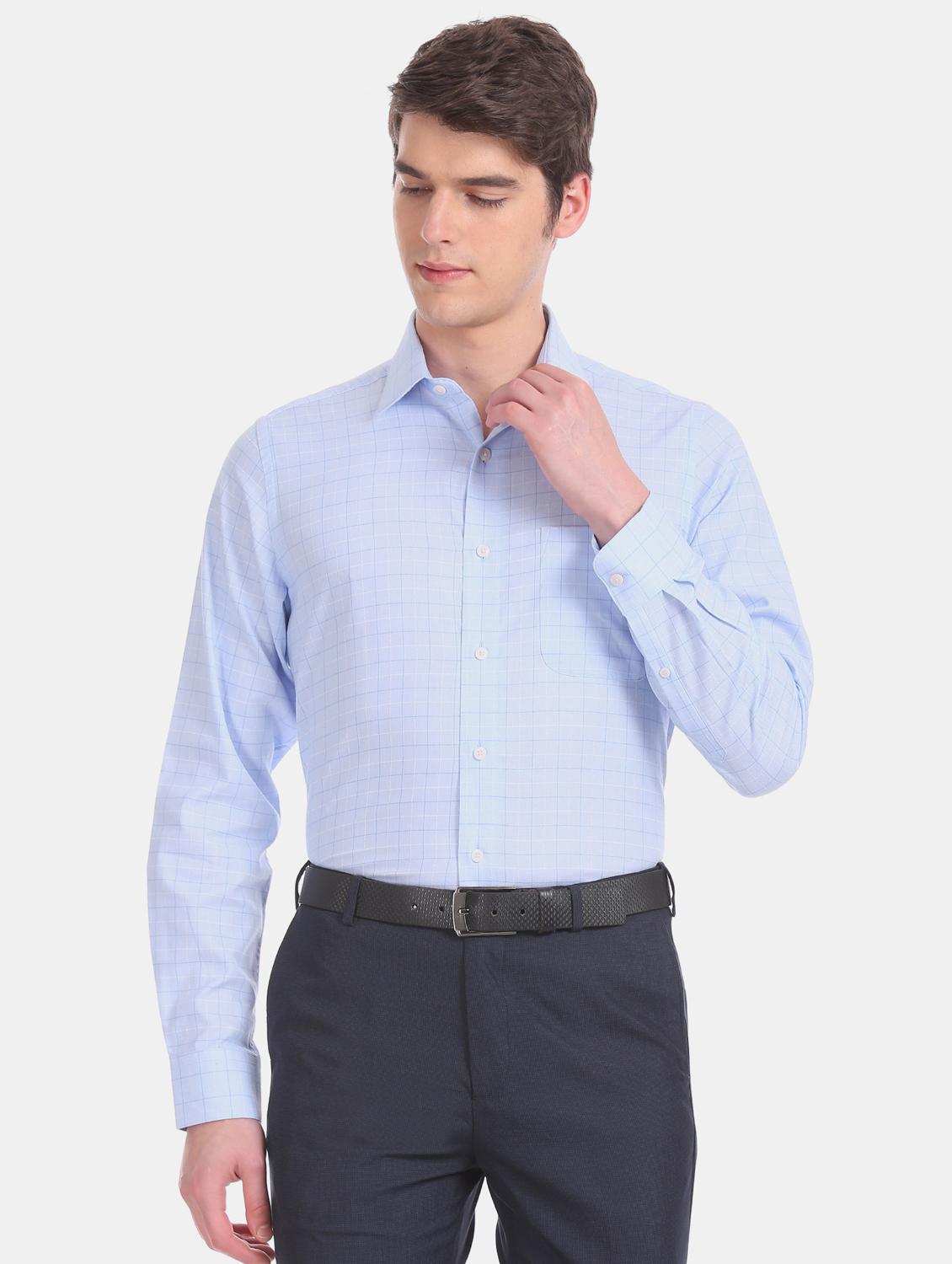 blue checkered formal shirt - 17617860 - Zoom Image - 1