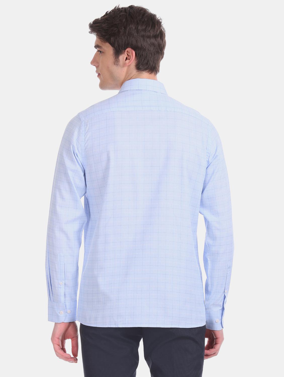 blue checkered formal shirt - 17617860 - Zoom Image - 3
