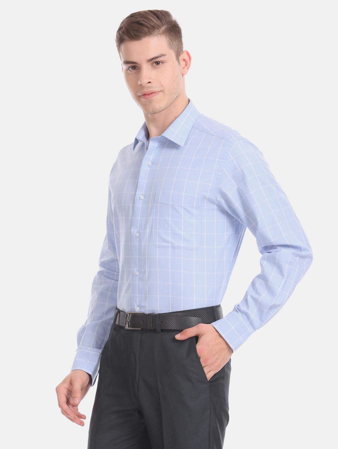 blue checkered formal shirt - 17617885 - Zoom Image - 2
