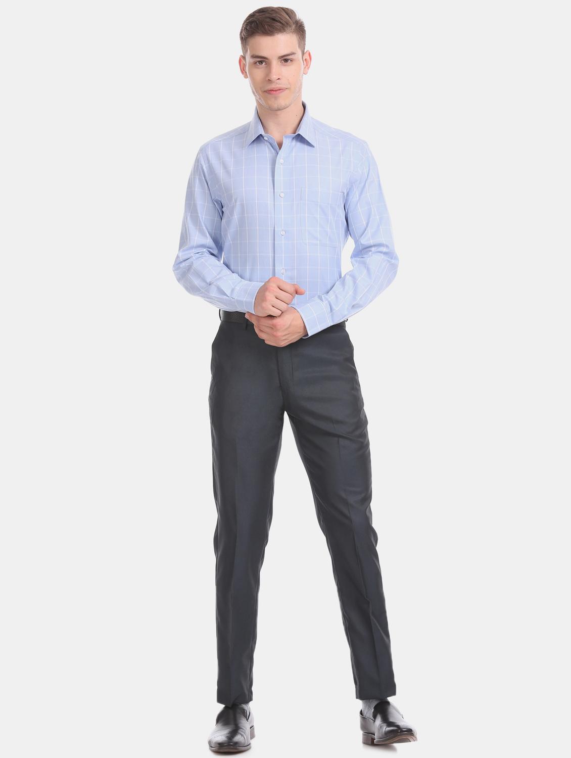 blue checkered formal shirt - 17617885 - Zoom Image - 4