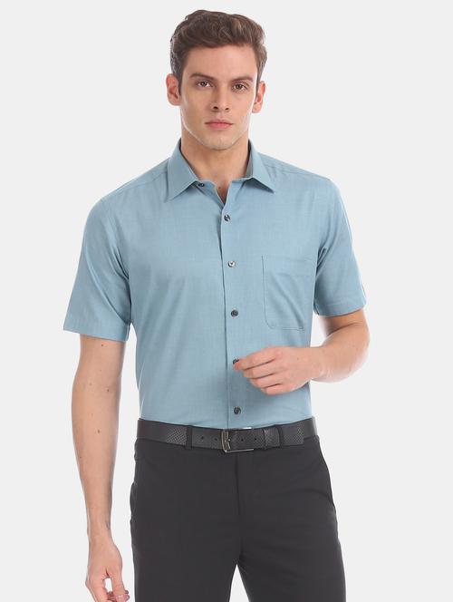 blue solid formal shirt - 17617914 - Standard Image - 1