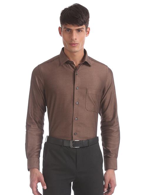 brown self design formal shirt - 17617932 - Standard Image - 1