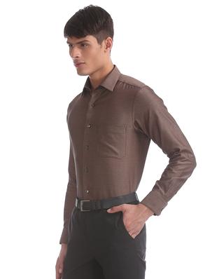brown self design formal shirt - 17617932 - Standard Image - 2