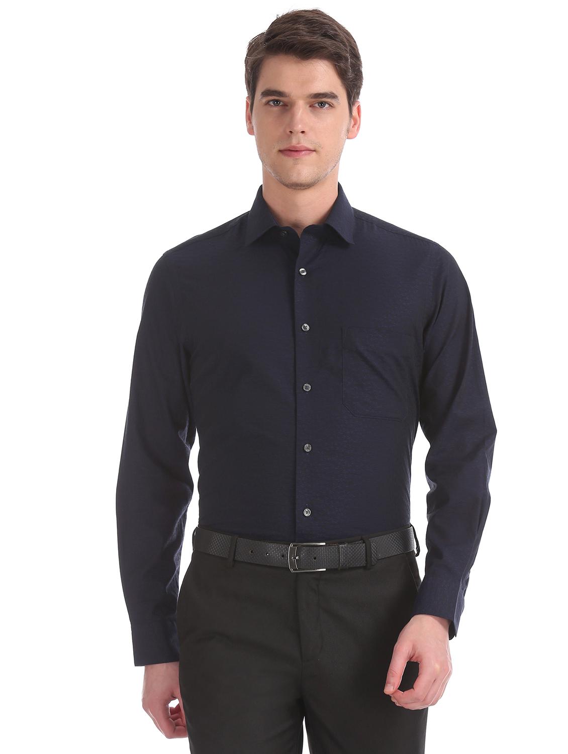 blue self design formal shirt - 17617936 - Zoom Image - 1