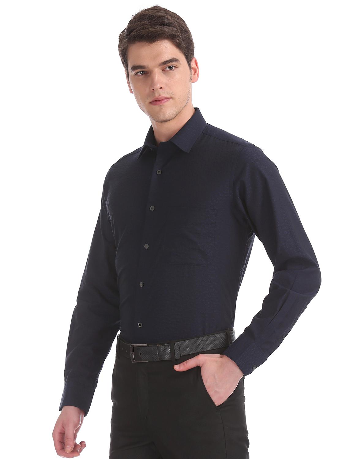 blue self design formal shirt - 17617936 - Zoom Image - 2