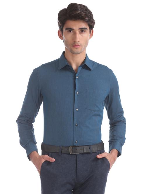 blue self design formal shirt - 17617989 - Standard Image - 1