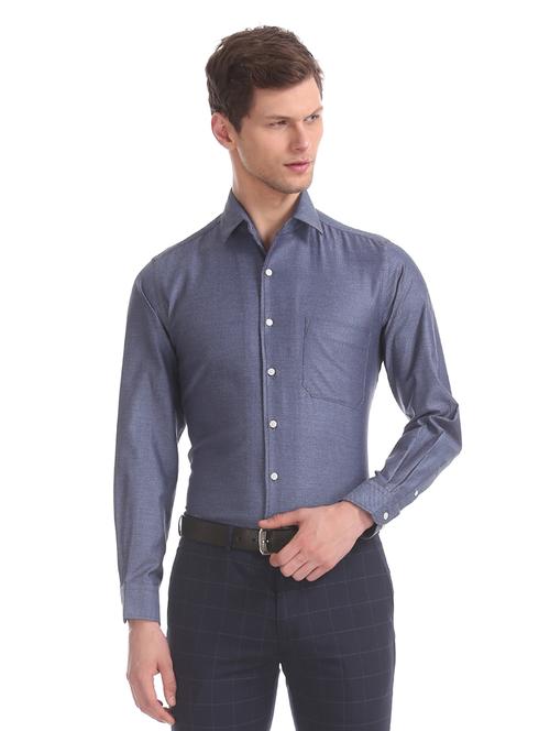 blue self design formal shirt - 17617992 - Standard Image - 1