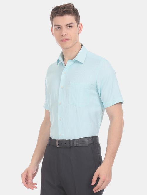 turquoise blue self design formal shirt - 17618003 - Standard Image - 1