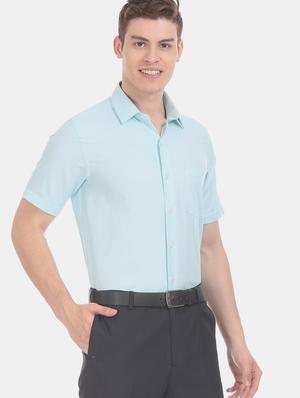 turquoise blue self design formal shirt - 17618003 - Standard Image - 2