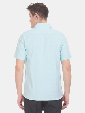 turquoise blue self design formal shirt - 17618003 - Standard Image - 4