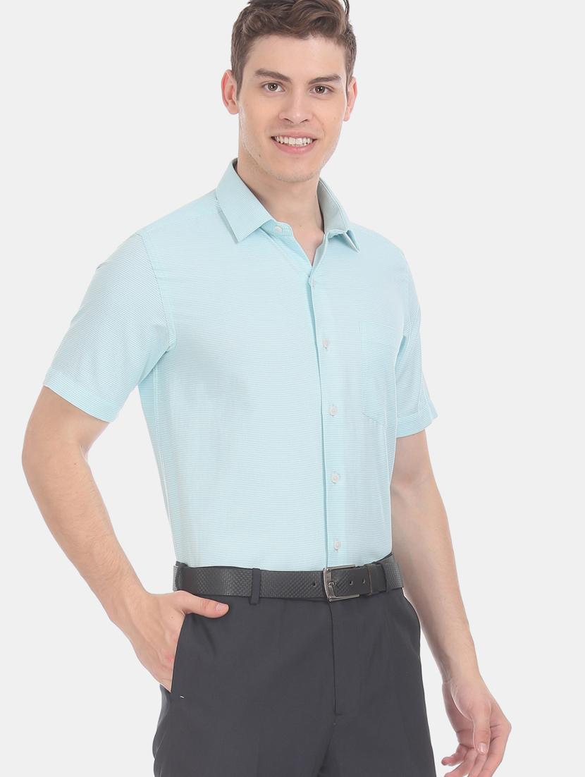 turquoise blue self design formal shirt - 17618003 - Zoom Image - 2