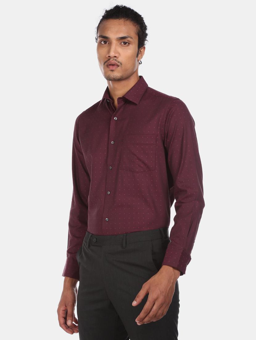 maroon self design formal shirt - 17618011 - Zoom Image - 1