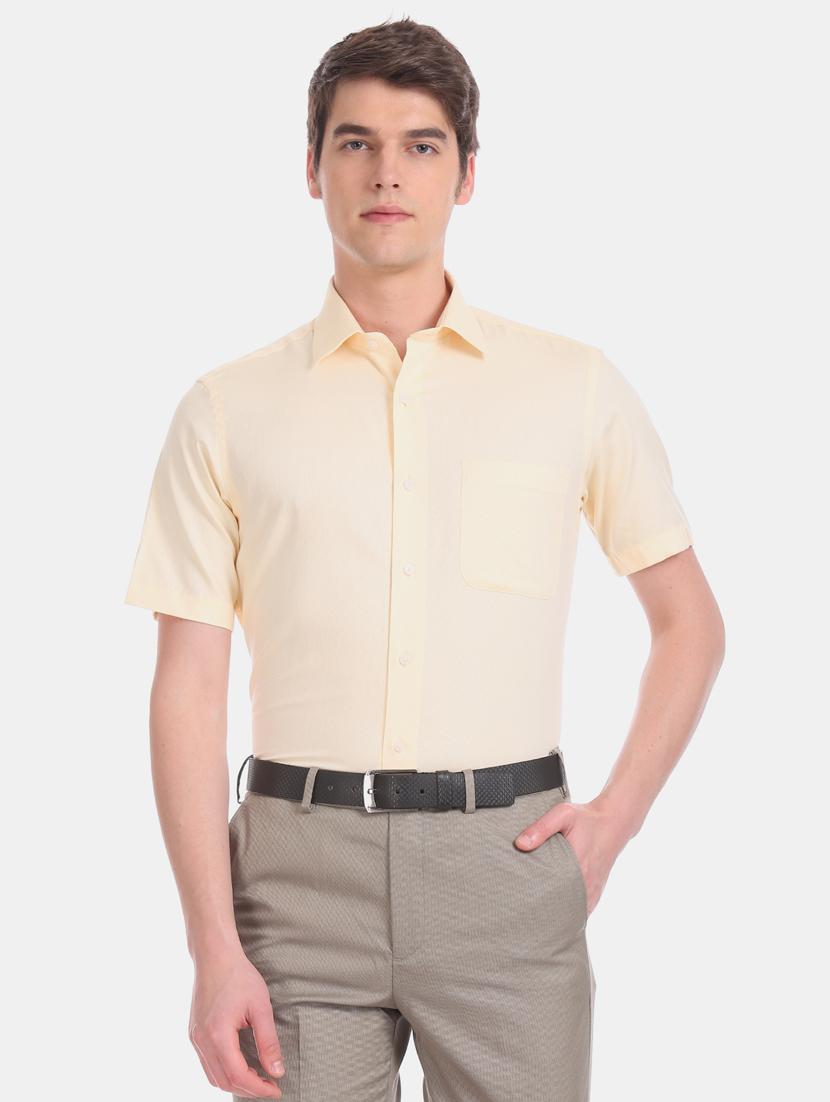 yellow solid formal shirt - 17618029 - Zoom Image - 1