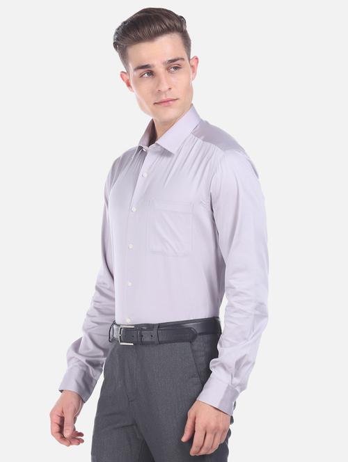 grey solid formal shirt - 17618052 - Standard Image - 1