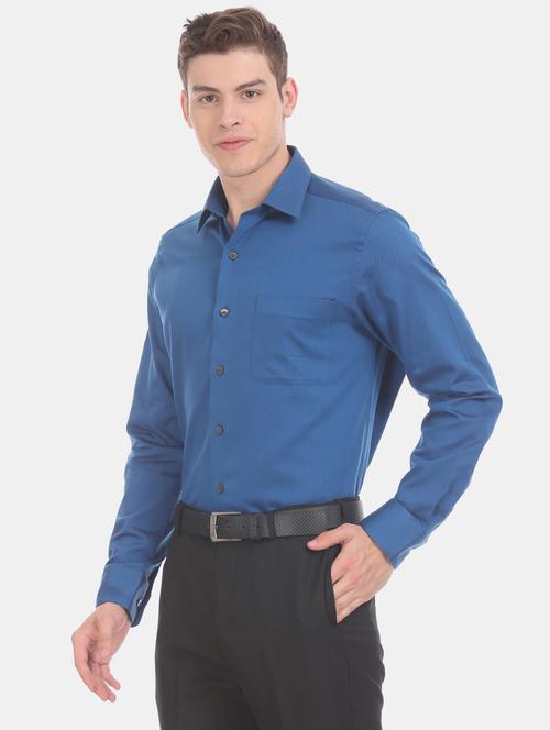 blue solid formal shirt - 17618078 - Standard Image - 1