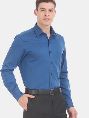 blue solid formal shirt - 17618078 - Standard Image - 2