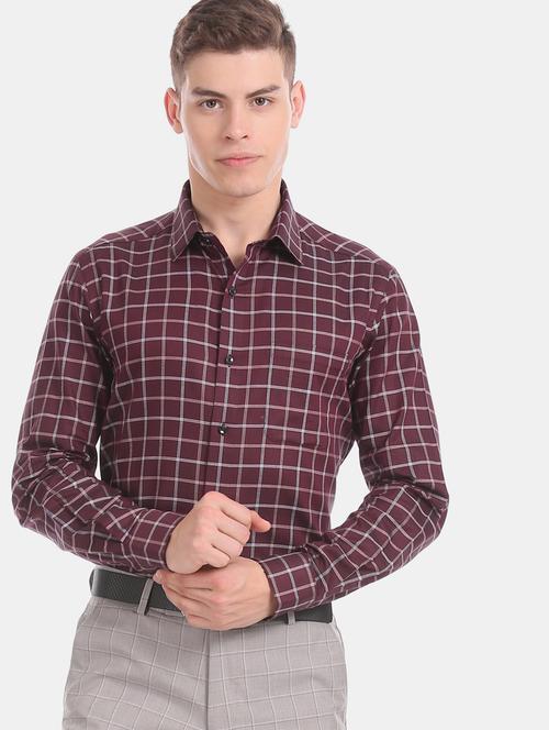 maroon checkered formal shirt - 17618088 - Standard Image - 1