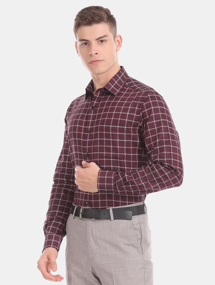 maroon checkered formal shirt - 17618088 - Zoom Image - 2
