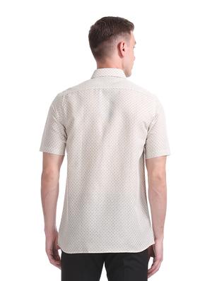 beige printed linen formal shirt - 17618105 - Standard Image - 3