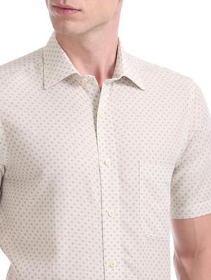 beige printed linen formal shirt - 17618105 - Standard Image - 6