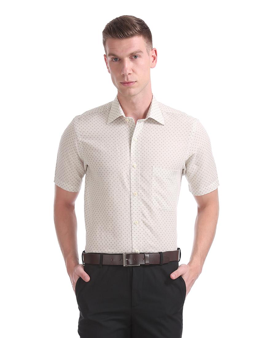 beige printed linen formal shirt - 17618105 - Zoom Image - 1