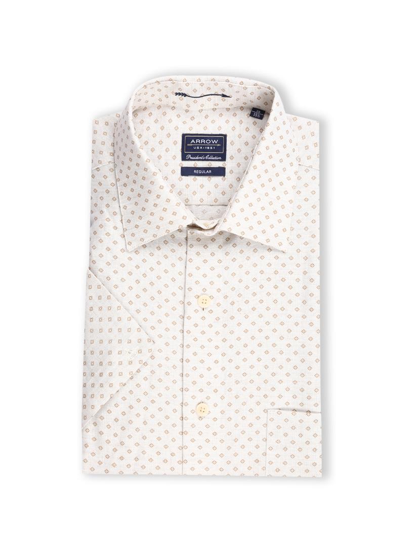beige printed linen formal shirt - 17618105 - Zoom Image - 5