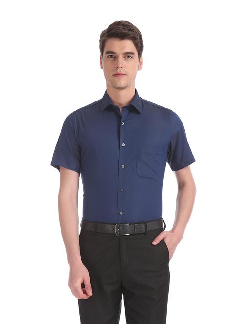 navy blue self design formal shirt - 17618129 - Standard Image - 1