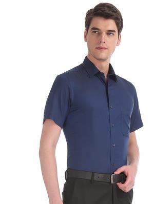 navy blue self design formal shirt - 17618129 - Standard Image - 3
