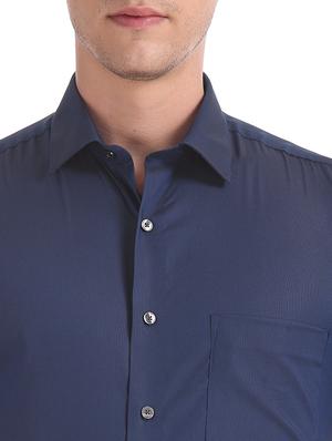 navy blue self design formal shirt - 17618129 - Standard Image - 6