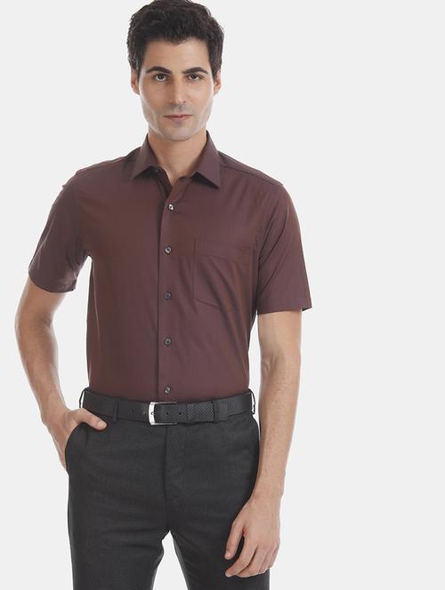 brown solid formal shirt - 17618148 - Standard Image - 1
