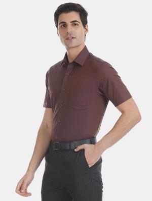 brown solid formal shirt - 17618148 - Standard Image - 2