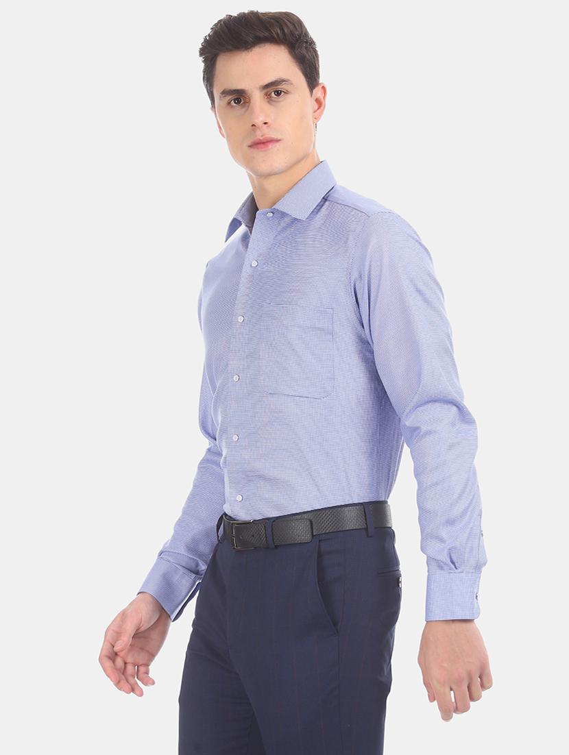 blue self design formal shirt - 17618178 - Zoom Image - 2