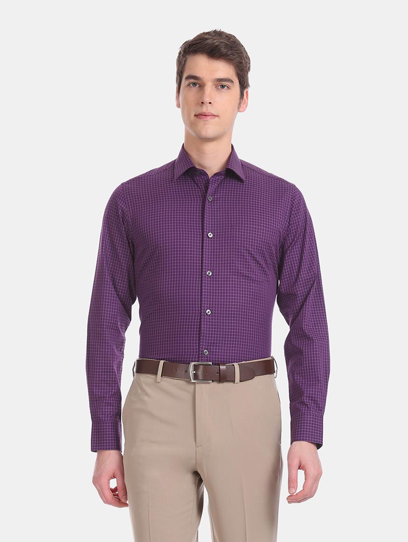 purple checkered formal shirt - 17618203 - Zoom Image - 1